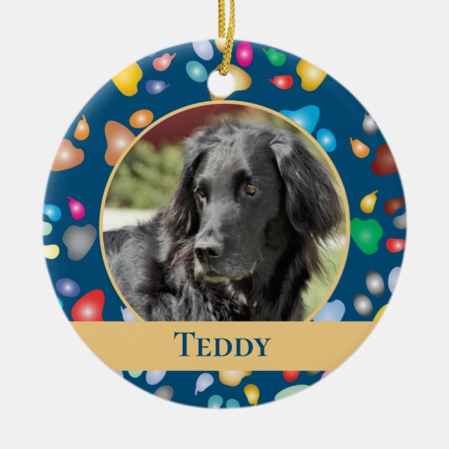 Colourful Paw Print Pattern Pet Ceramic Tree Decoration (Front)