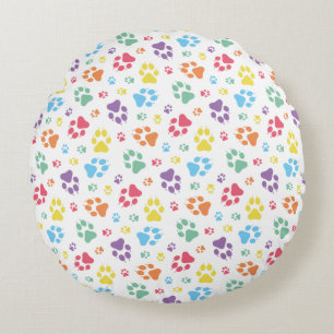 Colourful Paw Print Pattern Round Cushion