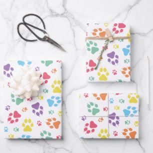 Colourful Paw Print Pattern Wrapping Paper Sheet