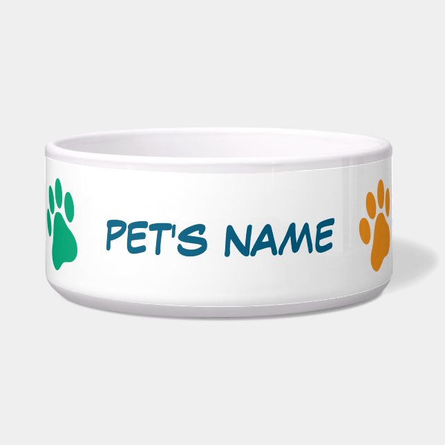 Colourful Paw Print Pet Bowl (Front)