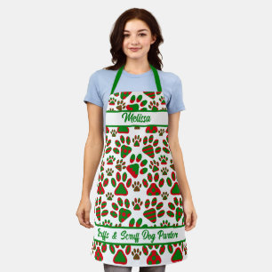 Colourful Paw Print Red Green All-Over Print Apron