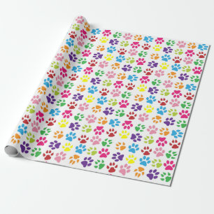 Colourful Paw Print Rolled Gift Wrap