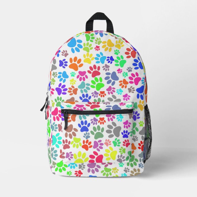 Colourful Paw Prints Custom Printed Backpack (Front)