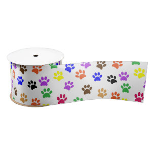 Colourful Paw Prints Custom Satin Ribbon