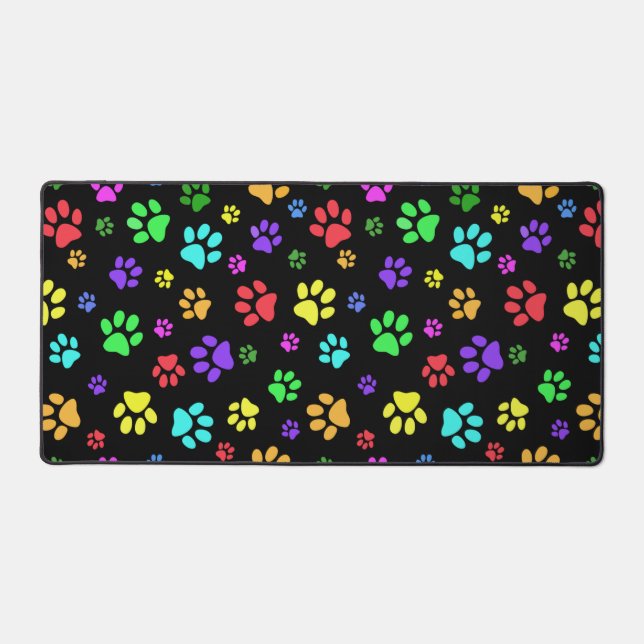 Colourful Paw Prints Design Desk Mat (Front)