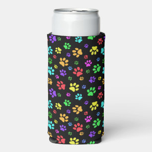Colourful Paw Prints Design Seltzer Can Cooler