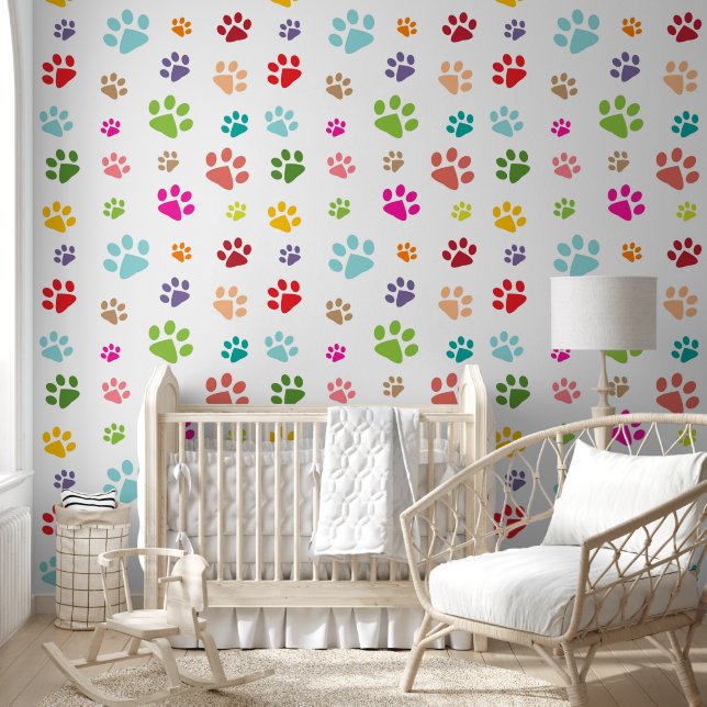 Colourful Paw Prints Design Wallpaper (Kids)