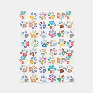 colourful paw prints fleece blanket