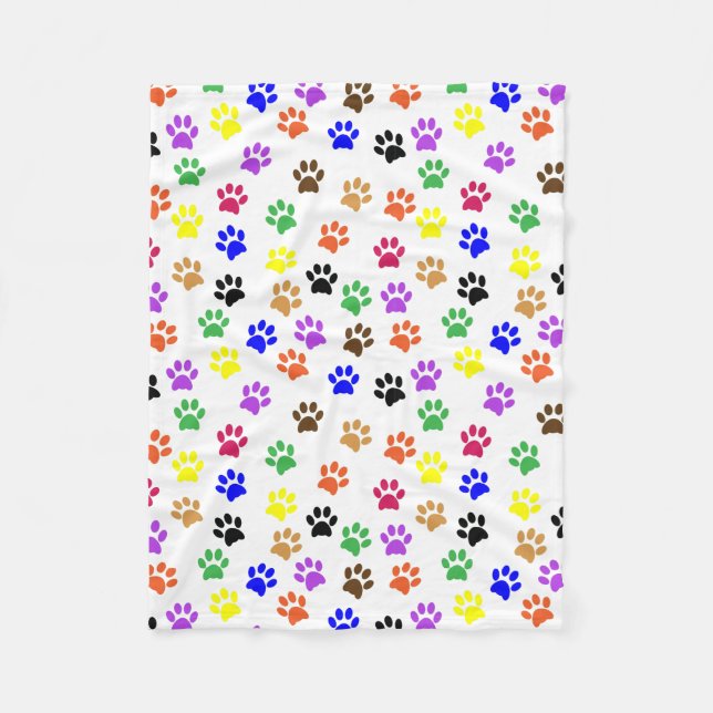 Colourful Paw Prints Fleece Blanket (Front)