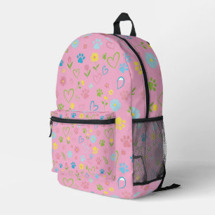 Colourful Paw Prints & Hearts Backpack Cute Floral