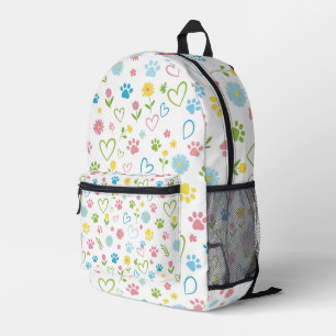 Colourful Paw Prints & Hearts Backpack Cute Floral