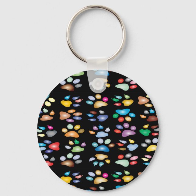 Colourful paw prints key ring (Front)