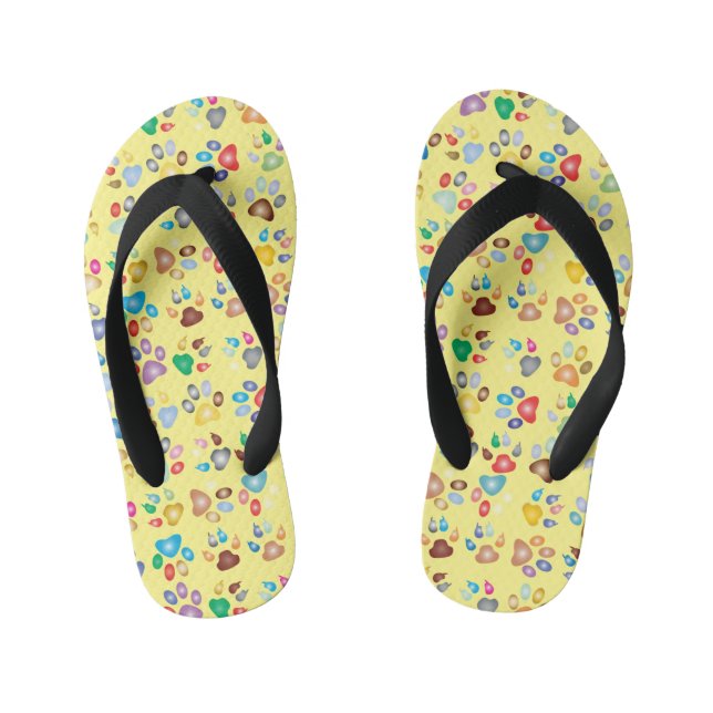 Colourful Paw Prints Kid's Flip Flops (Footbed)
