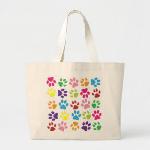 Colourful Paw Prints Large Tote Bag