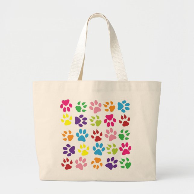 Colourful Paw Prints Large Tote Bag (Front)