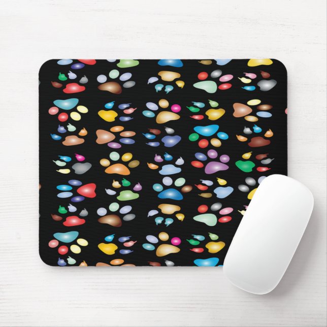 Colourful paw prints mouse mat (With Mouse)
