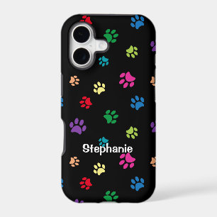 Colourful Paw Prints on Black
