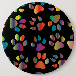 Colourful Paw Prints Pattern (Black) 6 Cm Round Badge