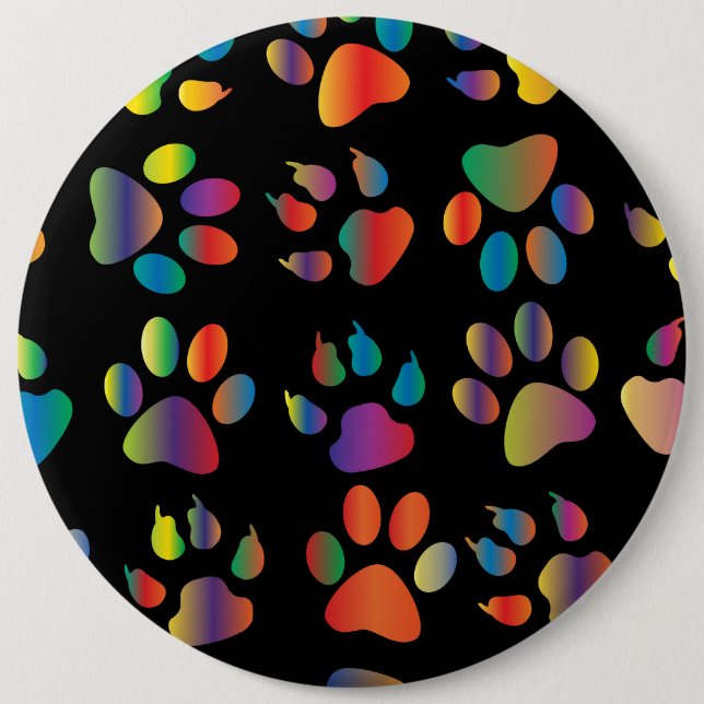 Colourful Paw Prints Pattern (Black) 6 Cm Round Badge (Front)