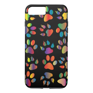 Colourful Paw Prints Pattern (Black) iPhone 8 Plus/7 Plus Case
