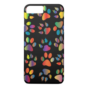 Colourful Paw Prints Pattern (Black) iPhone 8 Plus/7 Plus Case