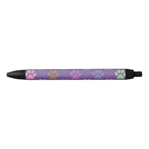 Colourful paw prints pattern black ink pen