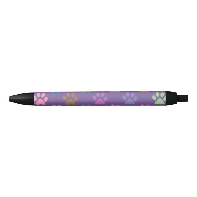 Colourful paw prints pattern black ink pen (Front)