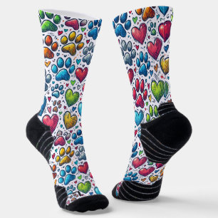 Colourful Paw Prints Pattern Cat Lovers Socks