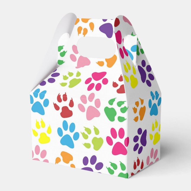 Colourful Paw Prints Pattern Favour Box (Front Side)