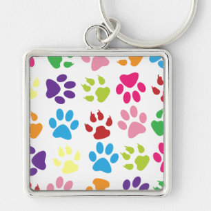 Colourful Paw Prints Pattern Key Ring