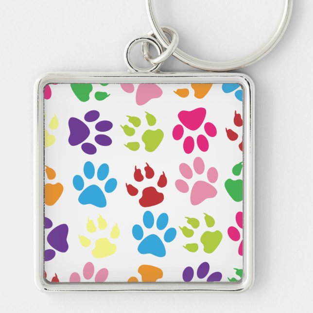 Colourful Paw Prints Pattern Key Ring (Front)
