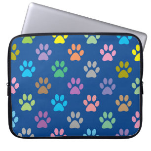 Colourful paw prints pattern laptop sleeve