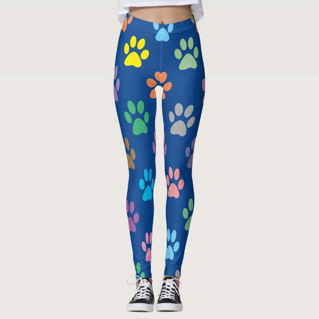 Colourful paw prints pattern leggings (Front)
