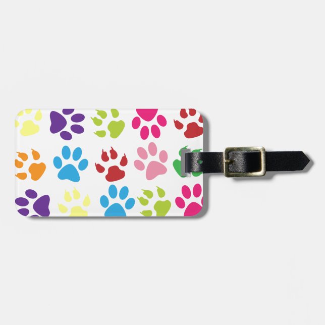 Colourful Paw Prints Pattern Luggage Tag (Front Horizontal)