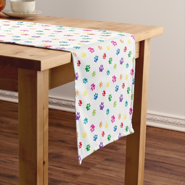 Colourful Paw Prints Pattern Short Table Runner (In Situ)