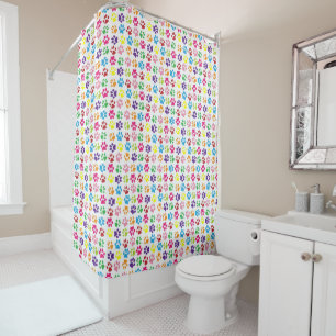 Colourful Paw Prints Pattern Shower Curtain
