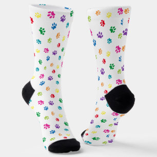 Colourful Paw Prints Pattern Socks
