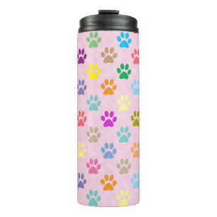 Colourful paw prints pattern thermal tumbler