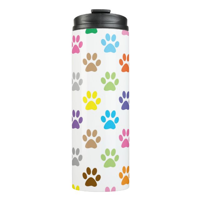 Colourful paw prints pattern thermal tumbler (Front)