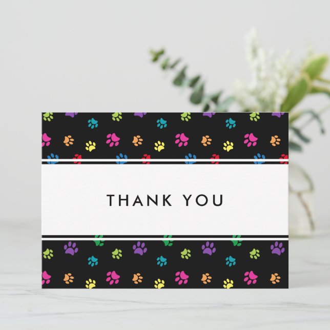 Colourful Paw Prints Pet Business Thank You Card (Standing Front)