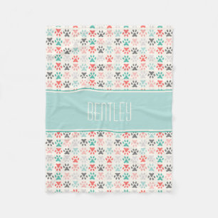 Colourful Paw Prints Pet Fleece Blanket