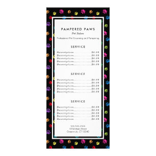 Colourful Paw Prints Pet Salon Service Rack Card