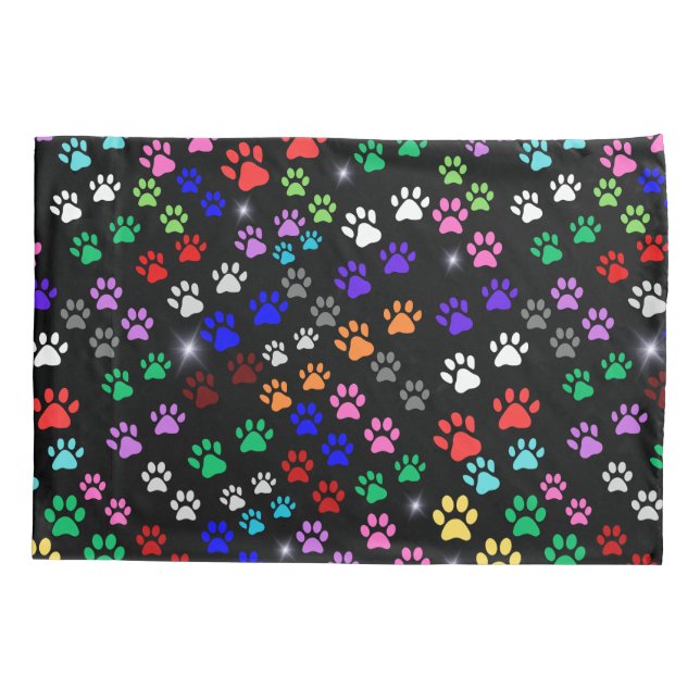 Colourful Paw Prints Pillowcase (Back)