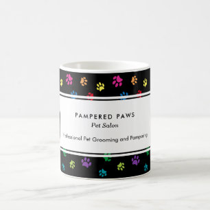 Colourful Paw Prints Professional Pet Salon Black Coffee Mug