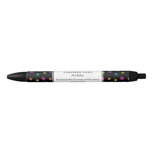 Colourful Paw Prints Professional Pet Salon Black Ink Pen (Front)