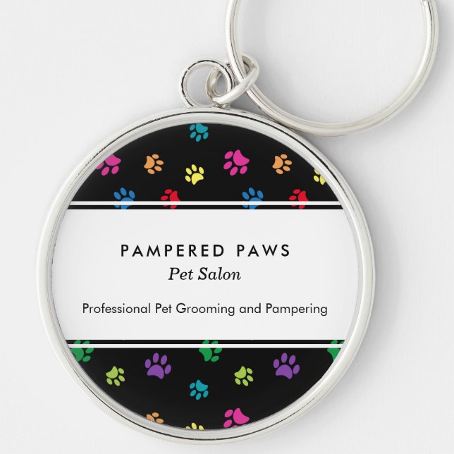 Colourful Paw Prints Professional Pet Salon Key Ring (Front)