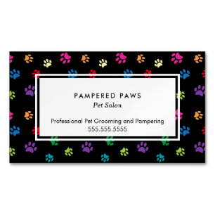 Colourful Paw Prints Professional Pet Salon Magnetic Business Card
