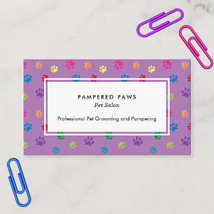 Colourful Paw Prints Professional Pet Salon Purple Business Card