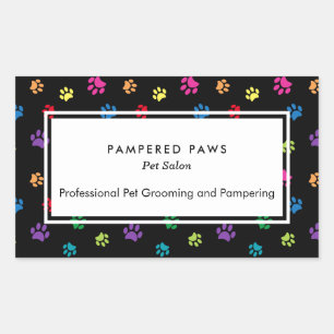 Colourful Paw Prints Professional Pet Salon Rectangular Sticker