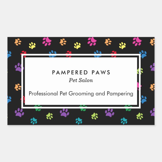 Colourful Paw Prints Professional Pet Salon Rectangular Sticker (Front)